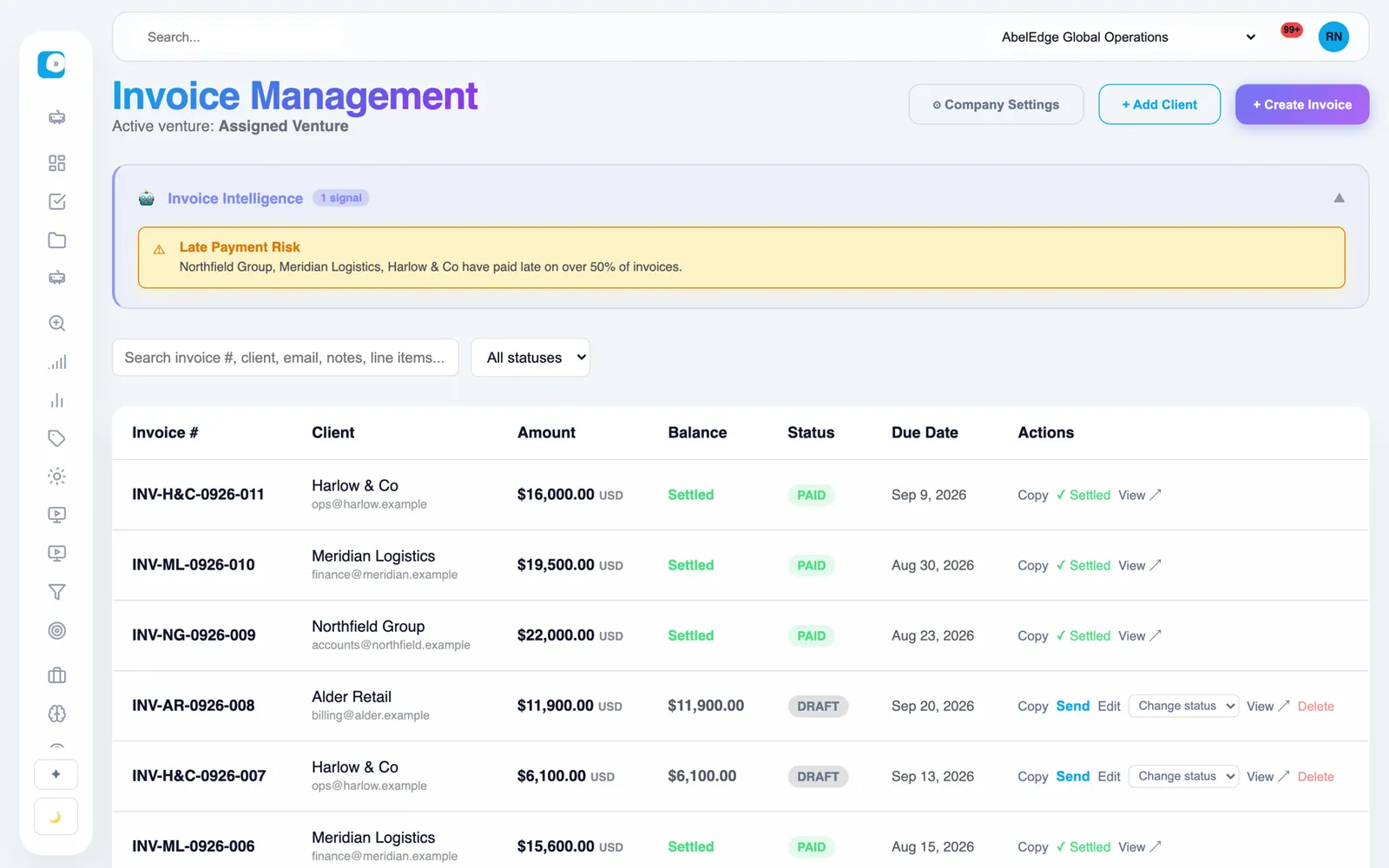 Invoices, settled and chased