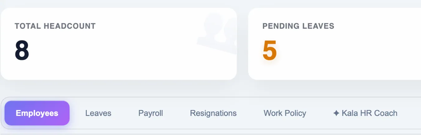HR headcount, pending leaves and draft payrolls
